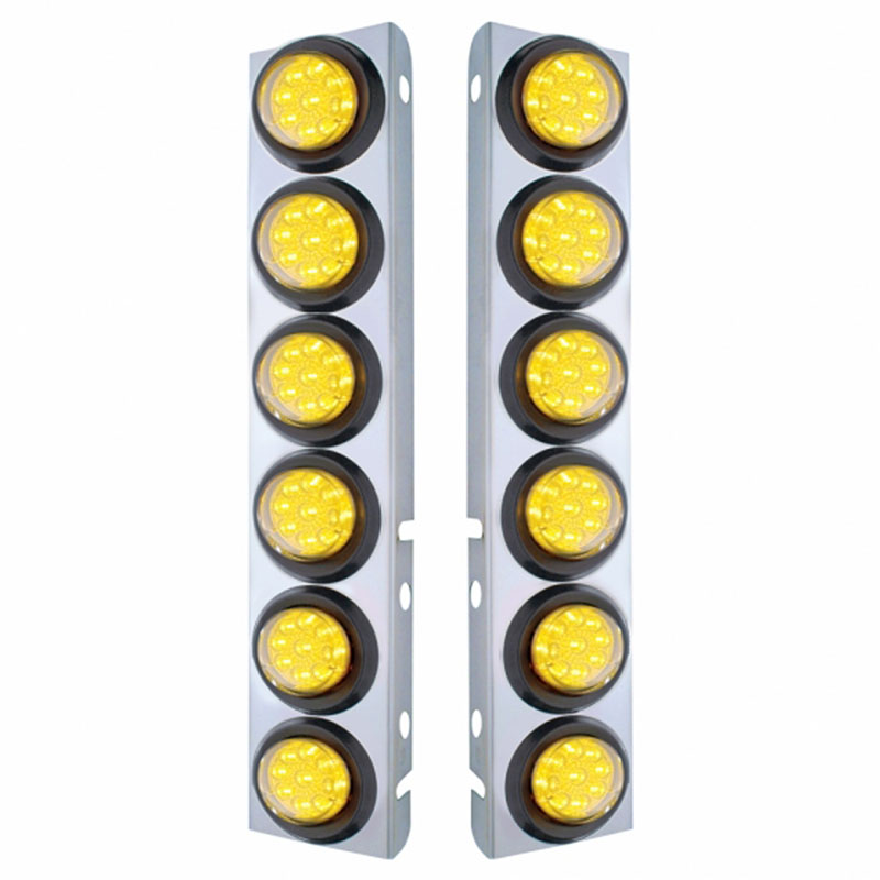 SS Front Air Cleaner Bracket With 8X 9 LED 2 Reflector Lights Visors For Peterbilt Amber Led L 33618