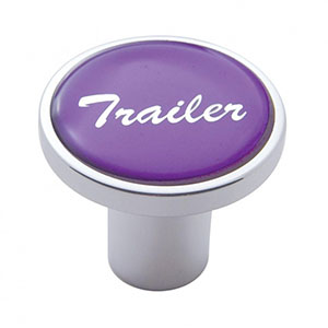 Aluminum Screw-On Air Valve Knob With Glossy Trailer Script Sticker - Purple Sticker, 23232