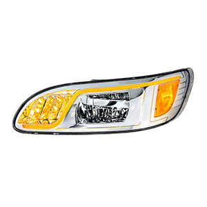 Chrome LED Headlight With LED Turn, Position, & DRL For Peterbilt 386 (2005-2015) & 387 (1999-2010)- Driver, 31082
