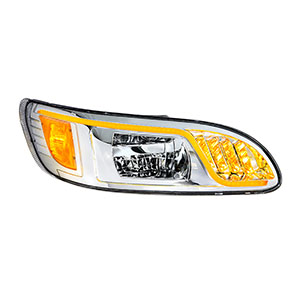 Chrome LED Headlight With LED Turn, Position, & DRL For Peterbilt 386(2005-2015) & 387(1999-2010)- Passenger, 31083