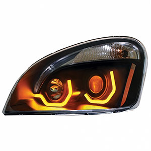 Blackout Projection Headlight W/Dual Function Amber LED Position Lights For 2008-17 FL Cascadia - Driver, 31228