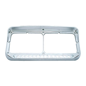 14 LED Chrome Rectangular Dual Headlight Bezel With Visor - White LED/Clear Lens, 32348