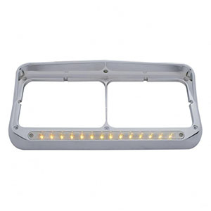 14 LED Chrome Rectangular Dual Headlight Bezel With Visor - Amber LED/Chrome Lens, 32349