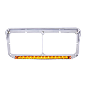 14 LED Chrome Rectangular Dual Headlight Bezel With Visor - Amber LED/Amber Lens, 32351