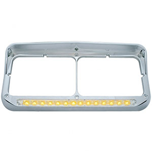 14 LED Chrome Rectangular Dual Headlight Bezel With Visor - Amber LED/Clear Lens, 32352