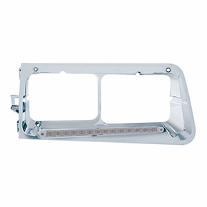 14 LED Headlight Bezel For 1989-2009 Freightliner FLD - Passenger - Amber LED/Clear Lens, 32367