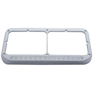 14 LED Chrome Rectangular Dual Headlight Bezel - Amber LED/Clear Lens, 32382