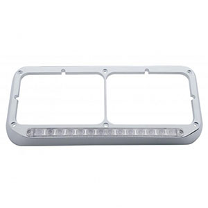14 LED Chrome Rectangular Dual Headlight Bezel - White LED/Clear Lens, 32384