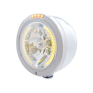 United Pacific 32456 Stainless Steel Classic Half Moon Headlight H4 with Amber LED & Signal - Amber Lens