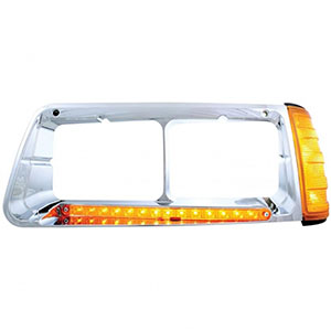 14 LED Headlight Bezel With Turn Signal For 1989-2009 Freightliner FLD - Driver - Amber LED/Amber Lens, 32490