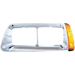 14 LED Headlight Bezel With Turn Signal For 1989-2009 Freightliner FLD - Driver - Amber LED/Clear Lens, 32491