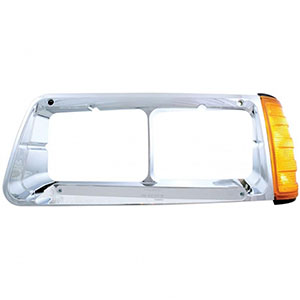 14 LED Headlight Bezel With Turn Signal For 1989-2009 Freightliner FLD - Driver - Amber LED/Chrome Lens, 32492