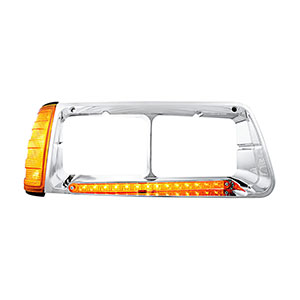 14 LED Headlight Bezel With Turn Signal For 1989-2009 Freightliner FLD - Passenger - Amber LED/Amber Lens, 32495