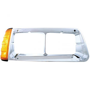 14 LED Headlight Bezel With Turn Signal For 1989-2009 Freightliner FLD - Passenger - Amber LED/Chrome Lens, 32497