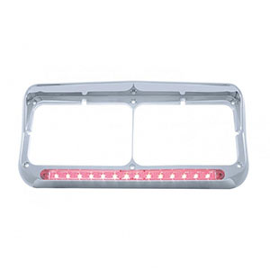 14 LED Chrome Rectangular Dual Headlight Bezel With Visor - Red LED/Clear Lens, 32576