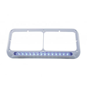 14 LED Chrome Rectangular Dual Headlight Bezel - Blue LED/Clear Lens, 32577