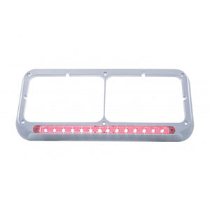 14 LED Chrome Rectangular Dual Headlight Bezel - Red LED/Clear Lens, 32579
