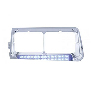 14 LED Headlight Bezel For 1989-2009 Freightliner FLD - Driver - Blue LED/Clear Lens, 32580