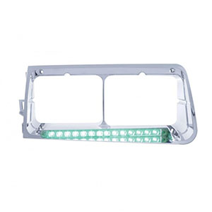 14 LED Headlight Bezel For 1989-2009 Freightliner FLD - Driver - Green LED/Clear Lens, 32581