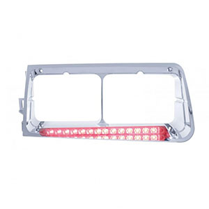 14 LED Headlight Bezel For 1989-2009 Freightliner FLD - Driver - Red LED/Clear Lens, 32582