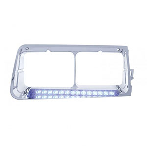 14 LED Headlight Bezel For 1989-2009 Freightliner FLD - Passenger - Blue LED/Clear Lens, 32584