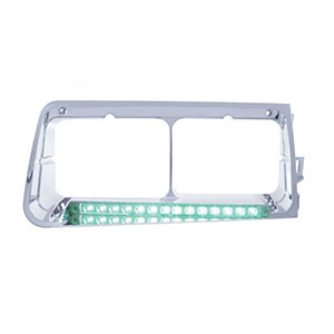 14 LED Headlight Bezel For 1989-2009 Freightliner FLD - Passenger - Green LED/Clear Lens, 32585