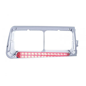 14 LED Headlight Bezel For 1989-2009 Freightliner FLD - Passenger - Red LED/Clear Lens, 32586