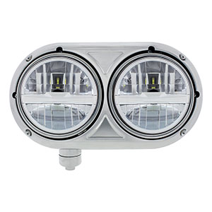 Headlight Assembly With 304 SS Housing & LED Headlights With Chrome Inner Bar For Peterbilt 359 - Driver, 32783