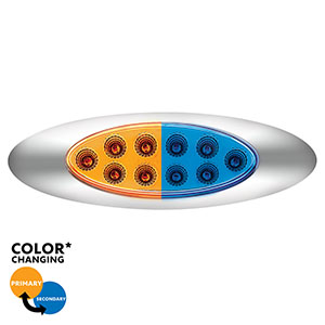 10 LED Oval Double Fury Light With Clear Lens & Chrome Bezel (Clearance/Marker) - Amber & Blue LED/Clear Lens, 35955