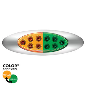 10 LED Oval Double Fury Light With Clear Lens & Chrome Bezel (Clearance/Marker) - Amber & Green LED/Clear Lens, 35956