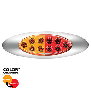 10 LED Oval Double Fury Light With Clear Lens & Chrome Bezel (Clearance/Marker) - Amber & Red LED/Clear Lens, 35958