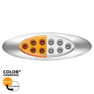10 LED Oval Double Fury Light With Clear Lens & Chrome Bezel (Clearance/Marker) - Amber & White LED/Clear Lens, 35959