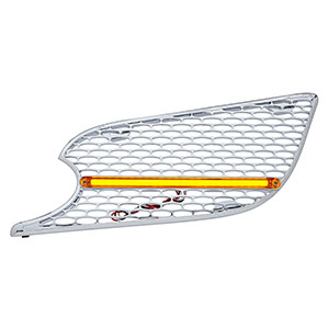 Chrome Air Intake Grille With LED GloLight For 2012-2021 Peterbilt 579 (Driver) - Amber LED/Amber Lens, 41779