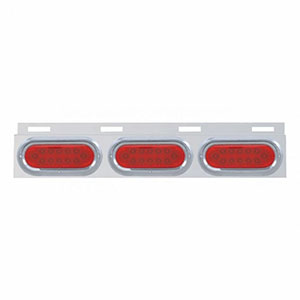 Stainless Top Mud Flap Plate With Three 12 LED Lights & Visor - Red LED/Red Lens (Each), 61712